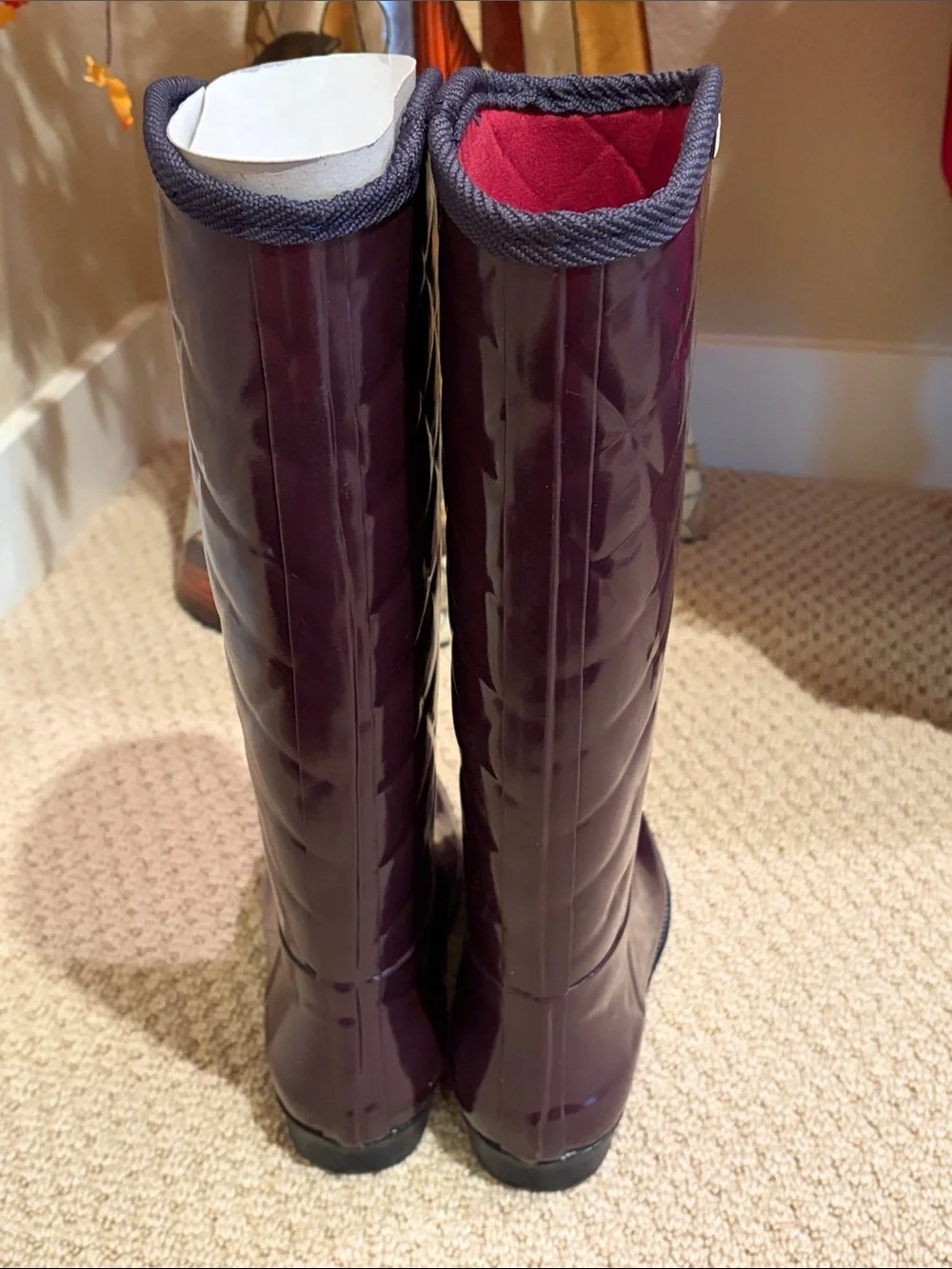 Tommy Hilfiger Quilted Tall Rain Boots in Plum